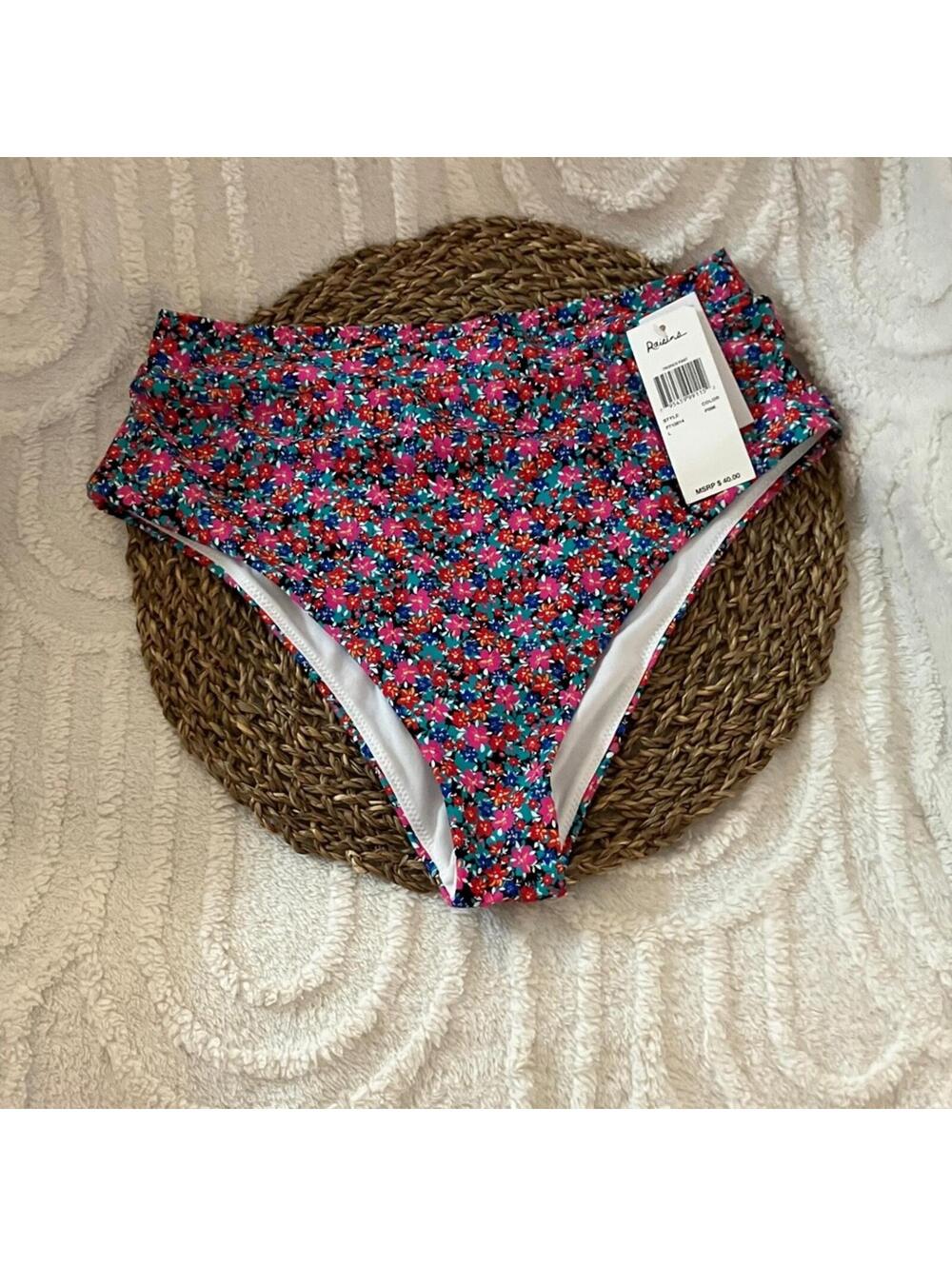 NWT Raisins High-Waist Floral Swim Bottoms - Pink & Blue